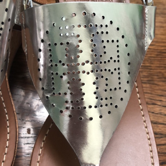 Tory Burch Mirrored Silver Cork Wedge Sandals 8 - Picture 2 of 11